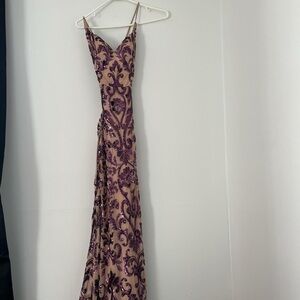 Windsor Purple and Cream Embellished Prom Dress